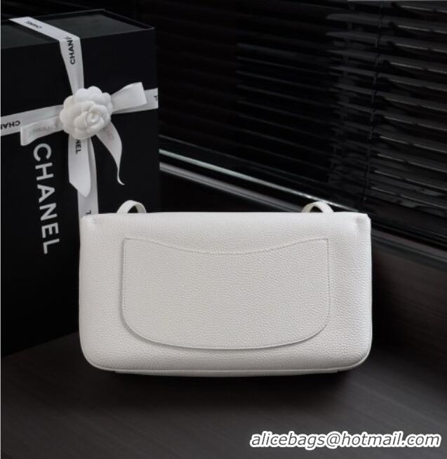 Top Grade Chanel Small Maxi Flap Bag in Grained Calfskin AS6231 White/Gold 2026