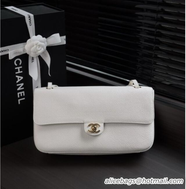 Top Grade Chanel Small Maxi Flap Bag in Grained Calfskin AS6231 White/Gold 2026