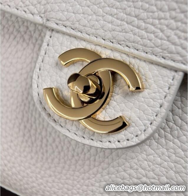 Top Grade Chanel Small Maxi Flap Bag in Grained Calfskin AS6231 White/Gold 2026