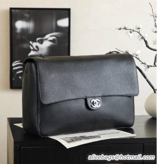 Best Price Chanel Large Maxi Flap Bag in Grained Calfskin AS6233 Black/Silver 2026