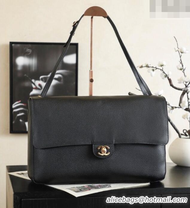 Luxury Cheap Chanel Large Maxi Flap Bag in Grained Calfskin AS6233 Black/Gold 2026