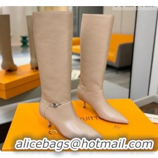 Good Quality Louis Vuitton 6AM High Boot in Black Plain Calf Leather 5.5cm Heel LV091735 Beige 2026