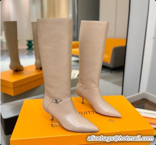 Good Quality Louis Vuitton 6AM High Boot in Black Plain Calf Leather 5.5cm Heel LV091735 Beige 2026