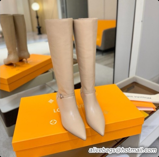 Good Quality Louis Vuitton 6AM High Boot in Black Plain Calf Leather 5.5cm Heel LV091735 Beige 2026