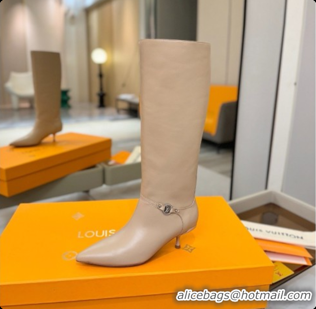 Good Quality Louis Vuitton 6AM High Boot in Black Plain Calf Leather 5.5cm Heel LV091735 Beige 2026