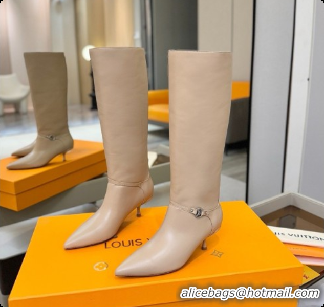 Good Quality Louis Vuitton 6AM High Boot in Black Plain Calf Leather 5.5cm Heel LV091735 Beige 2026