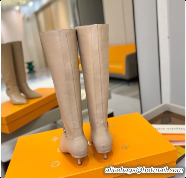Good Quality Louis Vuitton 6AM High Boot in Black Plain Calf Leather 5.5cm Heel LV091735 Beige 2026