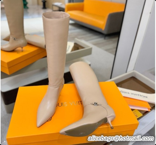 Good Quality Louis Vuitton 6AM High Boot in Black Plain Calf Leather 5.5cm Heel LV091735 Beige 2026
