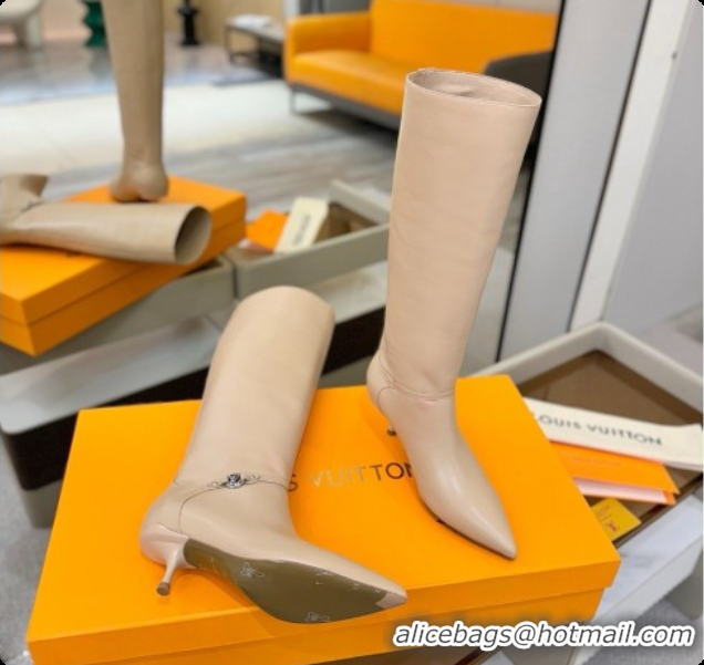 Good Quality Louis Vuitton 6AM High Boot in Black Plain Calf Leather 5.5cm Heel LV091735 Beige 2026