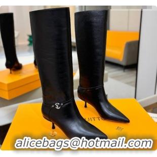 Grade Quality Louis Vuitton 6AM High Boot in Black Plain Calf Leather 5.5cm Heel LV091736 Black 2026