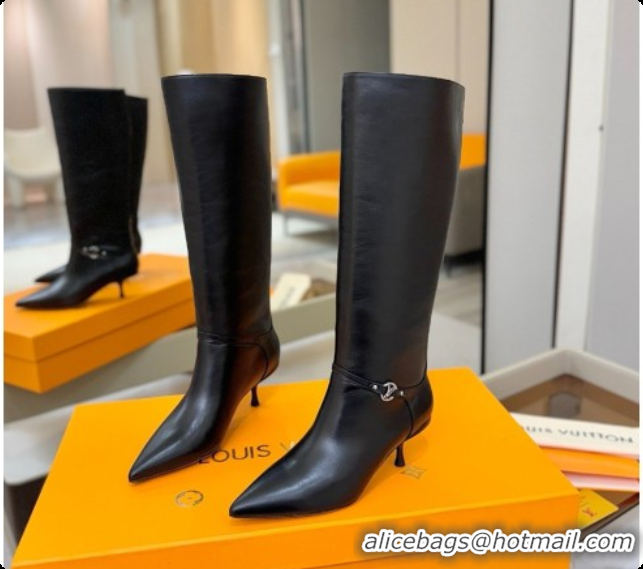 Grade Quality Louis Vuitton 6AM High Boot in Black Plain Calf Leather 5.5cm Heel LV091736 Black 2026