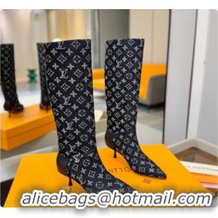 Top Quality Louis Vuitton 6AM High Boot in Black Denim Monogram 5.5cm Heel LV091738 2026