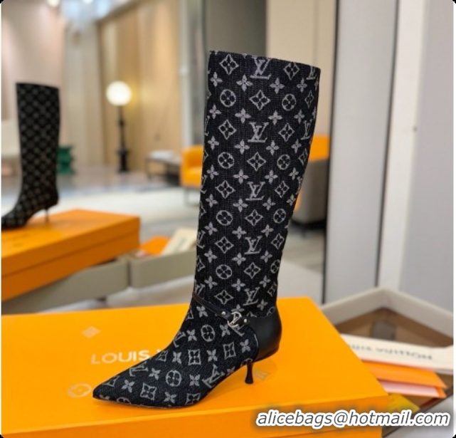 Top Quality Louis Vuitton 6AM High Boot in Black Denim Monogram 5.5cm Heel LV091738 2026