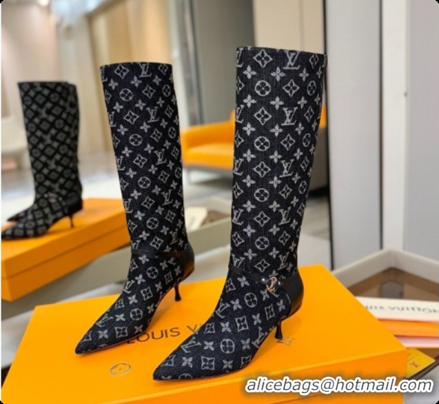 Top Quality Louis Vuitton 6AM High Boot in Black Denim Monogram 5.5cm Heel LV091738 2026