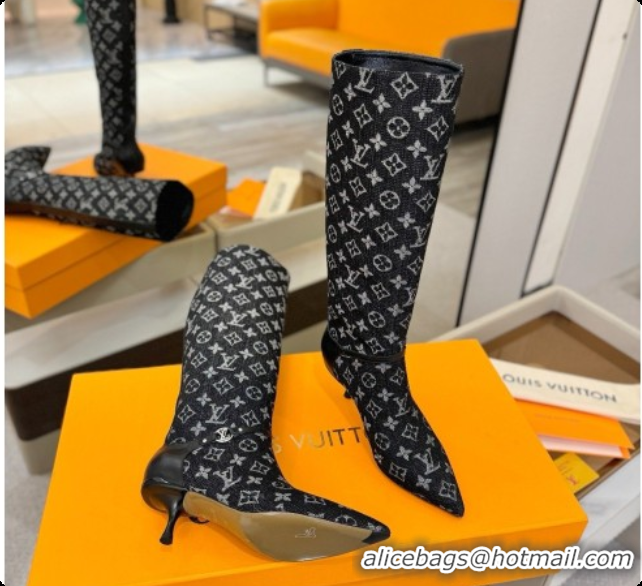Top Quality Louis Vuitton 6AM High Boot in Black Denim Monogram 5.5cm Heel LV091738 2026