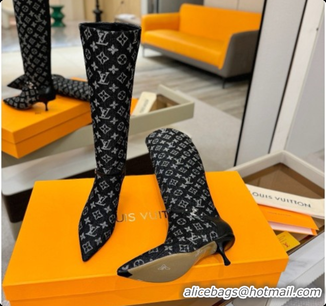 Top Quality Louis Vuitton 6AM High Boot in Black Denim Monogram 5.5cm Heel LV091738 2026