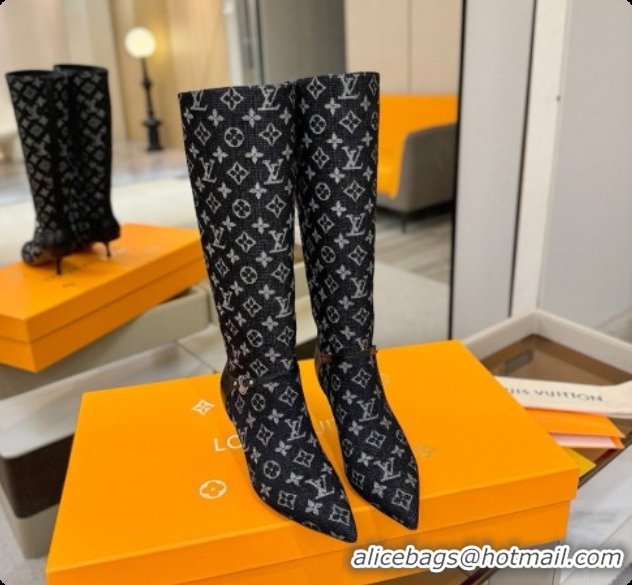 Top Quality Louis Vuitton 6AM High Boot in Black Denim Monogram 5.5cm Heel LV091738 2026
