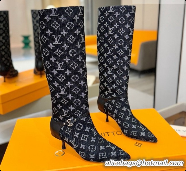 Top Quality Louis Vuitton 6AM High Boot in Black Denim Monogram 5.5cm Heel LV091738 2026