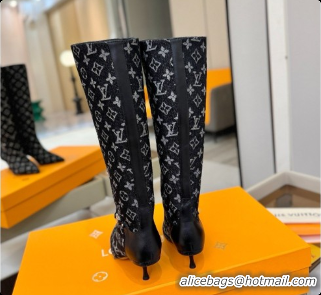 Top Quality Louis Vuitton 6AM High Boot in Black Denim Monogram 5.5cm Heel LV091738 2026
