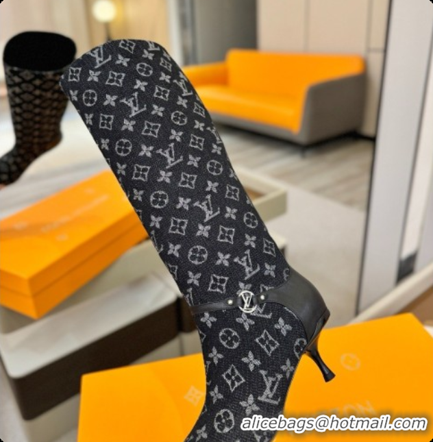 Top Quality Louis Vuitton 6AM High Boot in Black Denim Monogram 5.5cm Heel LV091738 2026