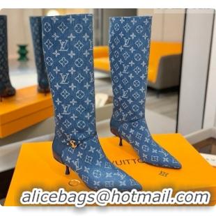 Pretty Style Louis Vuitton 6AM High Boot in Blue Denim Monogram 5.5cm Heel LV091739 2026