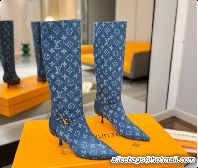 Pretty Style Louis Vuitton 6AM High Boot in Blue Denim Monogram 5.5cm Heel LV091739 2026