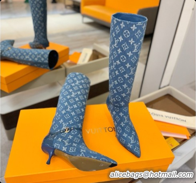Pretty Style Louis Vuitton 6AM High Boot in Blue Denim Monogram 5.5cm Heel LV091739 2026
