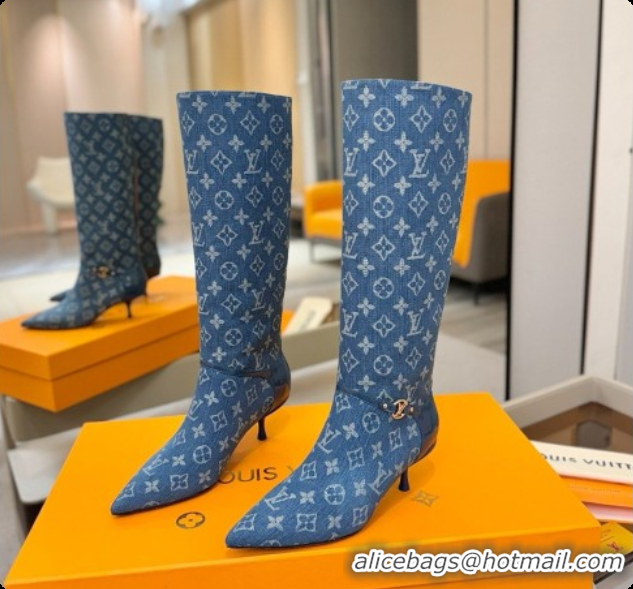 Pretty Style Louis Vuitton 6AM High Boot in Blue Denim Monogram 5.5cm Heel LV091739 2026