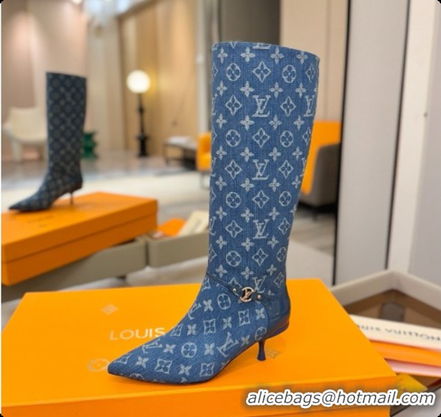 Pretty Style Louis Vuitton 6AM High Boot in Blue Denim Monogram 5.5cm Heel LV091739 2026
