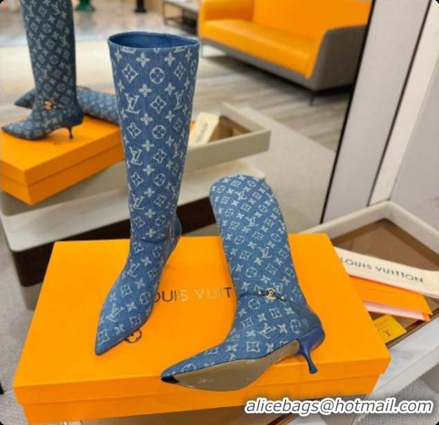 Pretty Style Louis Vuitton 6AM High Boot in Blue Denim Monogram 5.5cm Heel LV091739 2026