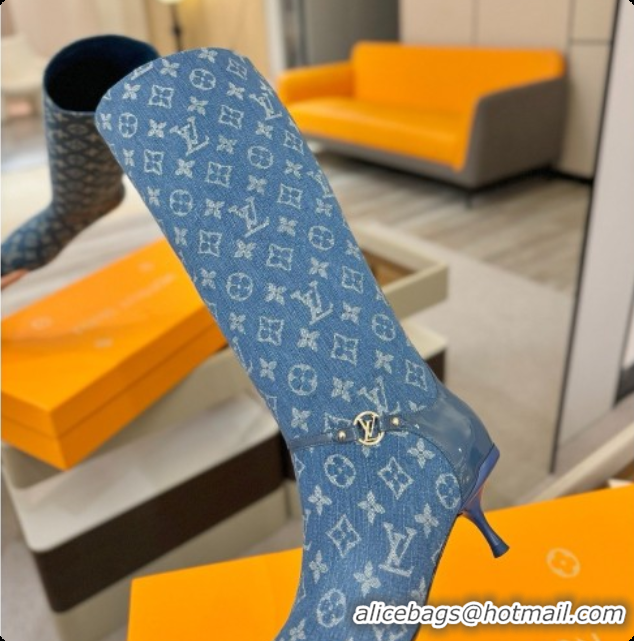 Pretty Style Louis Vuitton 6AM High Boot in Blue Denim Monogram 5.5cm Heel LV091739 2026