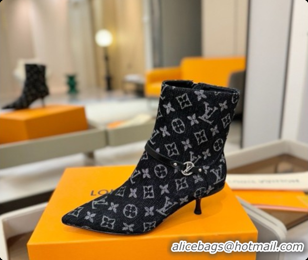 Best Quality Louis Vuitton 6AM Ankle Boot in Black Denim Monogram 5.5cm Heel LV091741 2026