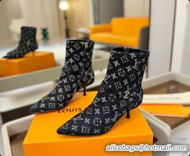 Best Quality Louis Vuitton 6AM Ankle Boot in Black Denim Monogram 5.5cm Heel LV091741 2026