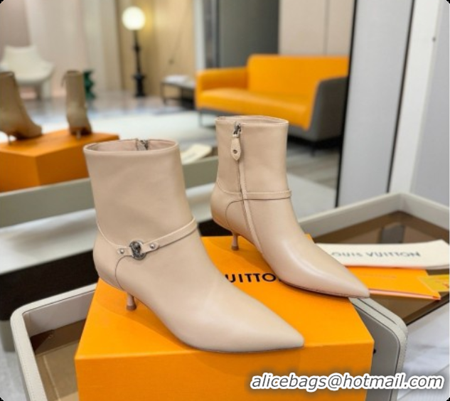 Popular Style Louis Vuitton 6AM Ankle Boot in Beige Plain Calf Leather 5.5cm Heel LV091744 2026
