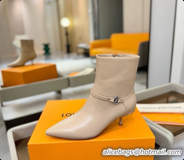 Popular Style Louis Vuitton 6AM Ankle Boot in Beige Plain Calf Leather 5.5cm Heel LV091744 2026