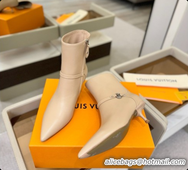 Popular Style Louis Vuitton 6AM Ankle Boot in Beige Plain Calf Leather 5.5cm Heel LV091744 2026