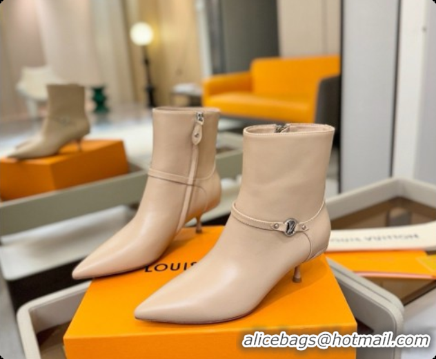 Popular Style Louis Vuitton 6AM Ankle Boot in Beige Plain Calf Leather 5.5cm Heel LV091744 2026
