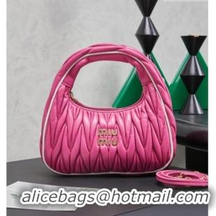 Inexpensive Miu Miu Wander Matelasse Nappa Leather Hobo Mini bag with Contrasting Trim 5BC125 Fuchsia Pink 2026