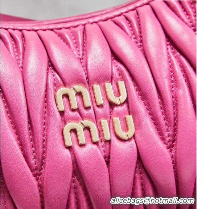 Inexpensive Miu Miu Wander Matelasse Nappa Leather Hobo Mini bag with Contrasting Trim 5BC125 Fuchsia Pink 2026