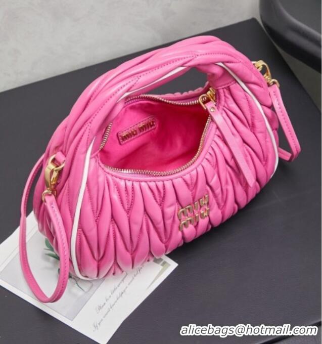 Inexpensive Miu Miu Wander Matelasse Nappa Leather Hobo Mini bag with Contrasting Trim 5BC125 Fuchsia Pink 2026