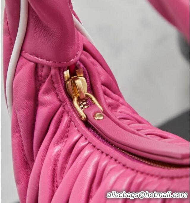 Inexpensive Miu Miu Wander Matelasse Nappa Leather Hobo Mini bag with Contrasting Trim 5BC125 Fuchsia Pink 2026