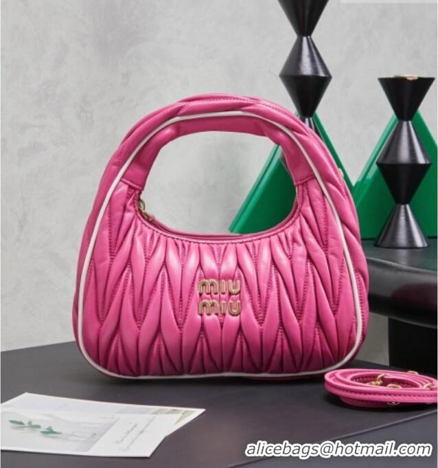 Inexpensive Miu Miu Wander Matelasse Nappa Leather Hobo Mini bag with Contrasting Trim 5BC125 Fuchsia Pink 2026