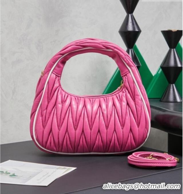 Inexpensive Miu Miu Wander Matelasse Nappa Leather Hobo Mini bag with Contrasting Trim 5BC125 Fuchsia Pink 2026
