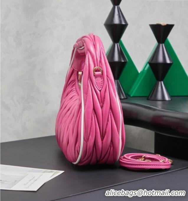Inexpensive Miu Miu Wander Matelasse Nappa Leather Hobo Mini bag with Contrasting Trim 5BC125 Fuchsia Pink 2026