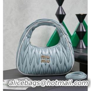 Discount Miu Miu Wander Matelasse Nappa Leather Hobo Mini bag with Contrasting Trim 5BC125 Powder Blue 2026