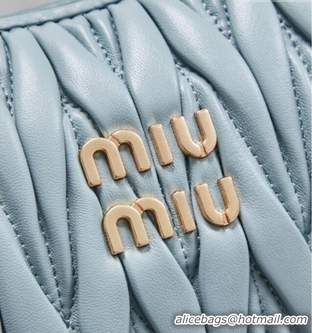 Discount Miu Miu Wander Matelasse Nappa Leather Hobo Mini bag with Contrasting Trim 5BC125 Powder Blue 2026