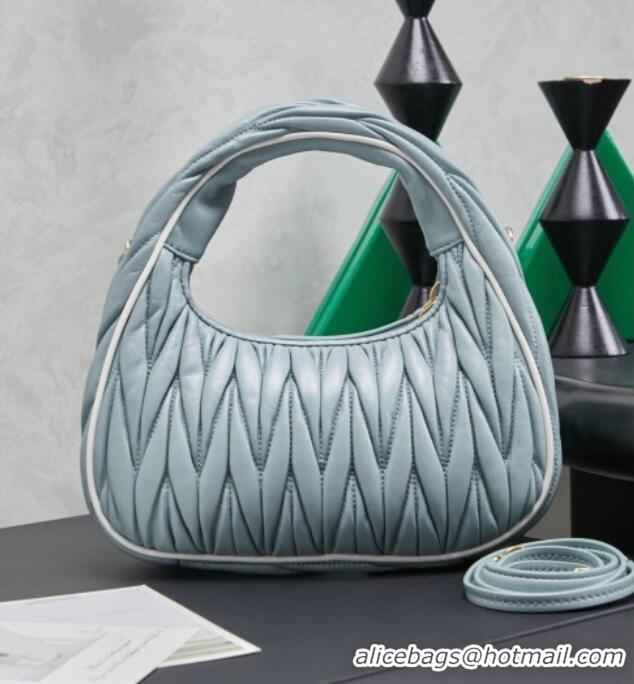 Discount Miu Miu Wander Matelasse Nappa Leather Hobo Mini bag with Contrasting Trim 5BC125 Powder Blue 2026
