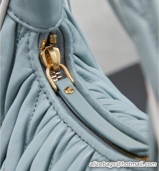 Discount Miu Miu Wander Matelasse Nappa Leather Hobo Mini bag with Contrasting Trim 5BC125 Powder Blue 2026