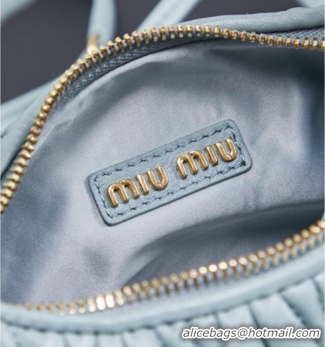 Discount Miu Miu Wander Matelasse Nappa Leather Hobo Mini bag with Contrasting Trim 5BC125 Powder Blue 2026
