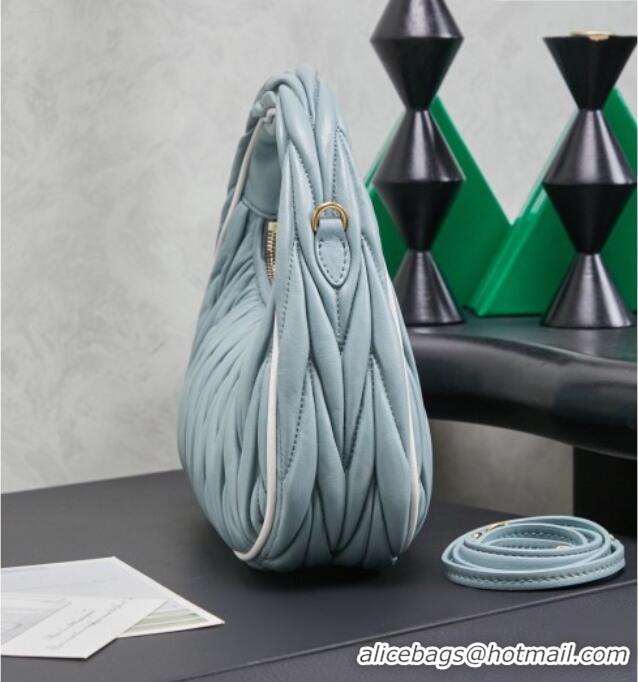 Discount Miu Miu Wander Matelasse Nappa Leather Hobo Mini bag with Contrasting Trim 5BC125 Powder Blue 2026